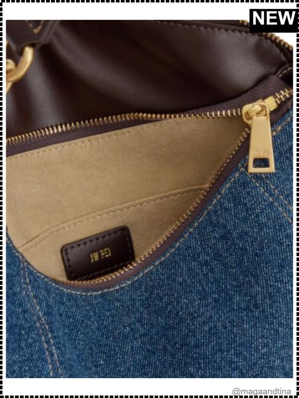 Washed Denim Hobo Shoulder Bag Metal Pendant Embellished Small Purse - Picture 5 of 6